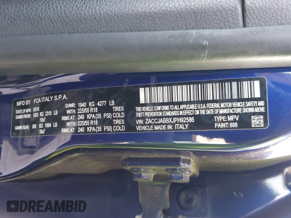 2018 Jeep Renegade Latitude z VIN ZACCJABBXJPH92586, wystawiony jako IAAI lot #41698075 z przebiegiem 44 434 mil mil oraz . Historia ofert i sprzedaży dostępna na DreamBid. Obrazek 9.