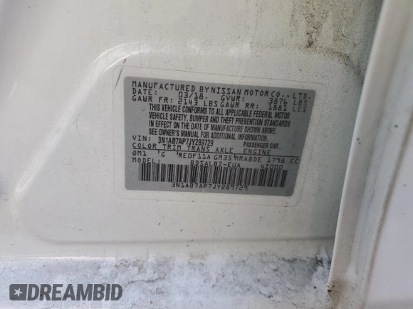 2018 Nissan Sentra S with VIN 3N1AB7AP7JY289729, listed as a Copart auction lot 46918035 with 93,210 mi miles and Salvage Title. Bid and sale history available at carsss.com. Image 12.