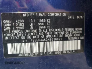 2017 Subaru Impreza with VIN 4S3GKAA63H3616626, listed as a Copart auction lot 54366315 with 100,196 mi miles and Salvage title. Bid and sale history available at DreamBid. Image 12.
