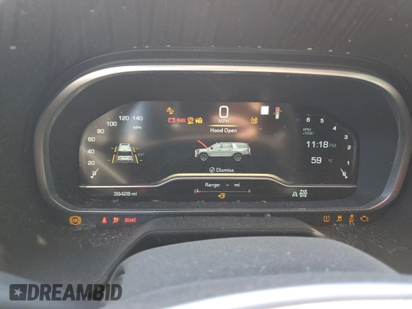 2023 GMC Yukon XL SLT with VIN 1GKS2GKDXPR254627, listed as a Copart auction lot 59226594 with 39,428 mi miles and Salvage Title. Bid and sale history available at DreamBid. Image 9.