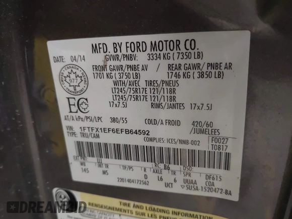 2014 Ford F-150 XL with VIN 1FTFX1EF6EFB64592, listed as a IAAI auction lot 41864196 with Not Provided miles and . Bid and sale history available at carsss.com. Image 9.