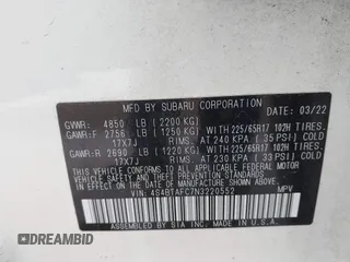 2022 Subaru Outback Premium with VIN 4S4BTAFC7N3220552, listed as a IAAI auction lot 42337518 with 39,006 mi miles and . Bid and sale history available at DreamBid. Image 9.