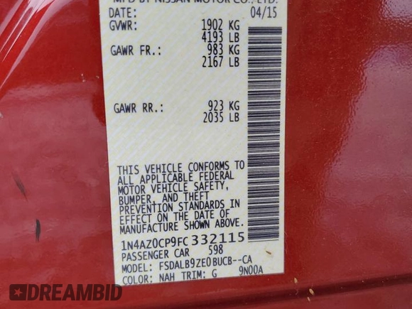 2015 Nissan LEAF SV with VIN 1N4AZ0CP9FC332115, listed as a Copart auction lot 57519363 with 26,964 mi miles. Bid and sale history available at carsss.com. Image 14.