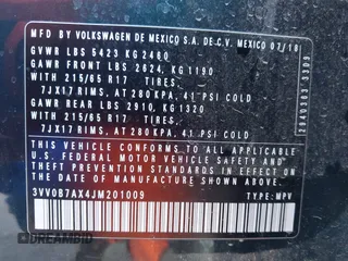 2018 Volkswagen Tiguan S с VIN 3VV0B7AX4JM201009, выставлен на аукционе IAAI как лот 42226969 с пробегом 92 825 миль миль и . История ставок и продаж доступна на DreamBid. Изображение 9.