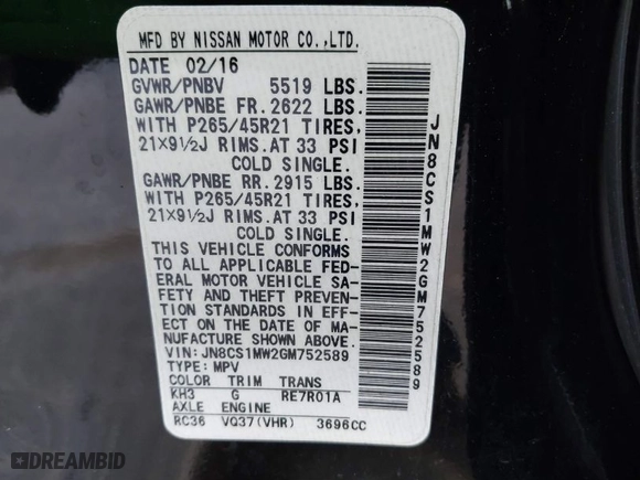 2016 Infiniti QX70 with VIN JN8CS1MW2GM752589, listed as a IAAI auction lot 41826357 with 142,469 mi miles. Bid and sale history available at carsss.com. Image 9.