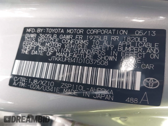 2013 Scion xD with VIN JTKKUPB41D1037508, listed as a IAAI auction lot 41280755 with 234,261 mi miles and . Bid and sale history available at DreamBid. Image 9.