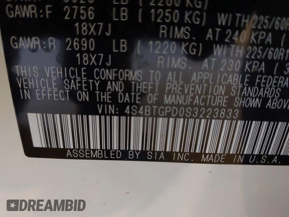 2025 Subaru Outback Touring XT with VIN 4S4BTGPD0S3223833, listed as a IAAI auction lot 41850418 with 277 mi miles and . Bid and sale history available at DreamBid. Image 9.