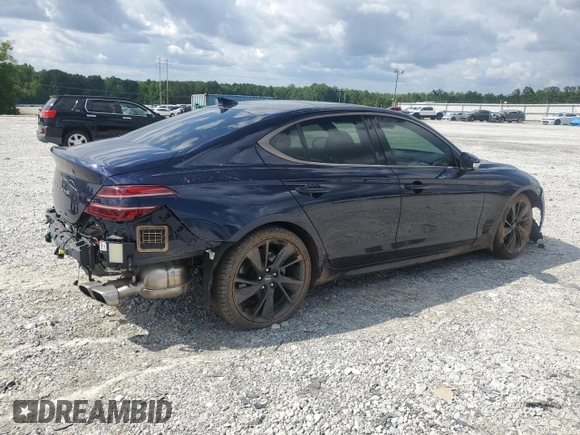 2023 Genesis G70 2.0T with VIN KMTG34TA8PU127827, listed as a Copart auction lot 59662305 with 6,310 mi miles and Salvage title. Bid and sale history available at DreamBid. Image 3.