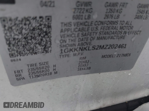 2021 GMC Acadia SLE with VIN 1GKKNKLS2MZ202461, listed as a IAAI auction lot 41563207 with 73,129 mi miles and . Bid and sale history available at DreamBid. Image 9.