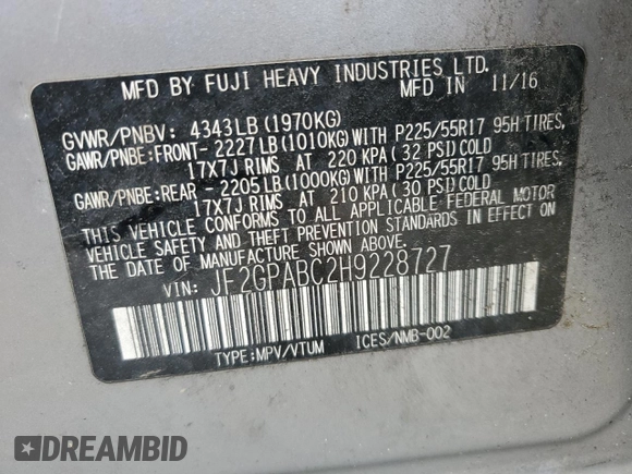 2017 Subaru Crosstrek Premium with VIN JF2GPABC2H9228727, listed as a Copart auction lot 49178685 with 215,771 mi miles and Salvage Title. Bid and sale history available at carsss.com. Image 13.
