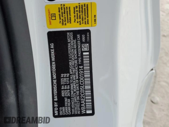 2020 BMW 8 Series 840i с VIN WBAAE2C05LCD01914, выставлен на аукционе Copart как лот 60069695 с пробегом 30 402 миль миль и Списание • Salvage title. История ставок и продаж доступна на DreamBid. Изображение 13.