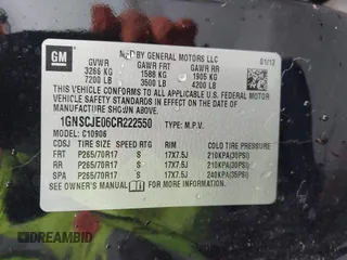 2012 Chevrolet Suburban LT z VIN 1GNSCJE06CR222550, wystawiony jako IAAI lot #41783006 z przebiegiem 256 107 mil mil oraz . Historia ofert i sprzedaży dostępna na DreamBid. Obrazek 9.