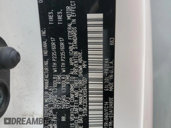 2017 Toyota Sienna LE Auto Access Seat with VIN 5TDKZ3DCXHS847007, listed as a Copart auction lot 52335845 with Not Provided miles and Salvage Title. Bid and sale history available at DreamBid. Image 13.