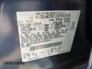 2004 Mazda Tribute ES with VIN 4F2CZ96184KM24415, listed as a IAAI auction lot 42177691 with 135,490 mi miles and . Bid and sale history available at DreamBid. Image 9.