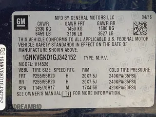2016 Chevrolet Traverse LT z VIN 1GNKVGKD1GJ342152, wystawiony jako IAAI lot #42176937 z przebiegiem 76 739 mil mil oraz . Historia ofert i sprzedaży dostępna na DreamBid. Obrazek 9.