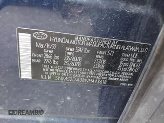 2022 Hyundai Santa Fe SEL with VIN 5NMS2DAJ8NH443618, listed as a IAAI auction lot 41728010 with 77,066 mi miles. Bid and sale history available at carsss.com. Image 9.