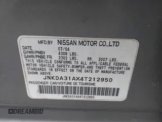 2004 Infiniti I35 with VIN JNKDA31AX4T212950, listed as a IAAI auction lot 41390493 with 123,198 mi miles. Bid and sale history available at carsss.com. Image 9.