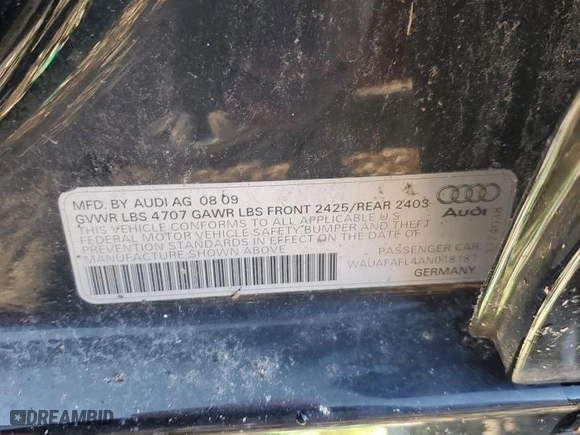 2010 Audi A4 2.0T Premium with VIN WAUAFAFL4AN018187, listed as a Copart auction lot 85500924 with 184,954 mi miles and Clean Title. Bid and sale history available at carsss.com. Image 12.