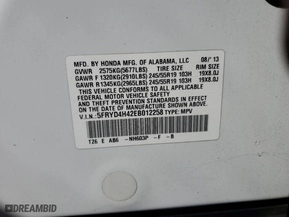 2014 Acura MDX Tech Pkg with VIN 5FRYD4H42EB012258, listed as a Copart auction lot 70942393 with 184,719 mi miles and Salvage Title. Bid and sale history available at carsss.com. Image 13.
