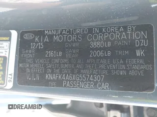 2016 Kia Forte LX with VIN KNAFK4A6XG5574307, listed as a IAAI auction lot 42078519 with 31,926 mi miles and . Bid and sale history available at carsss.com. Image 9.