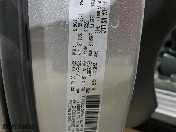 2018 Dodge Grand Caravan SXT with VIN 2C4RDGCG9JR255007, listed as a Copart auction lot 87921225 with 0 mi miles and Salvage Title. Bid and sale history available at carsss.com. Image 13.