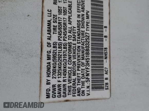 2011 Honda Pilot EX-L z VIN 5FNYF3H51BB032527, wystawiony jako Copart lot #57422335 z przebiegiem 170 089 mil mil oraz Szkoda całkowita • Salvage title. Historia ofert i sprzedaży dostępna na DreamBid. Obrazek 13.