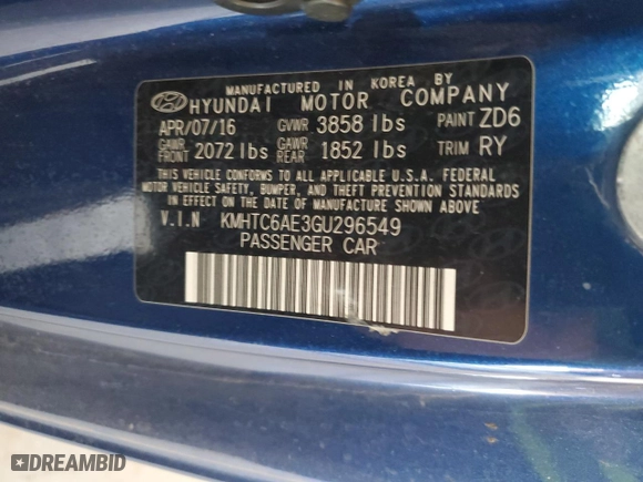 2016 Hyundai Veloster Turbo with VIN KMHTC6AE3GU296549, listed as a Copart auction lot 52534755 with 144,269 mi miles and Clean Title. Bid and sale history available at carsss.com. Image 12.