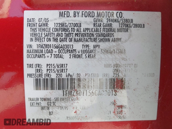 2006 Ford Freestyle SE with VIN 1FMZK01156GA03013, listed as a IAAI auction lot 42793408 with 172,090 mi miles and . Bid and sale history available at DreamBid. Image 9.