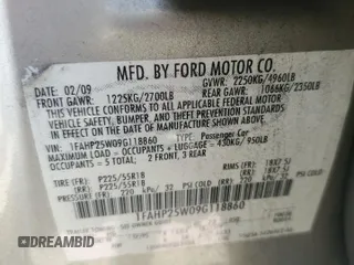 2009 Ford Taurus Limited z VIN 1FAHP25W09G118860, wystawiony jako Copart lot #54604575 z przebiegiem 212 886 mil mil oraz Szkoda całkowita • Salvage title. Historia ofert i sprzedaży dostępna na DreamBid. Obrazek 13.