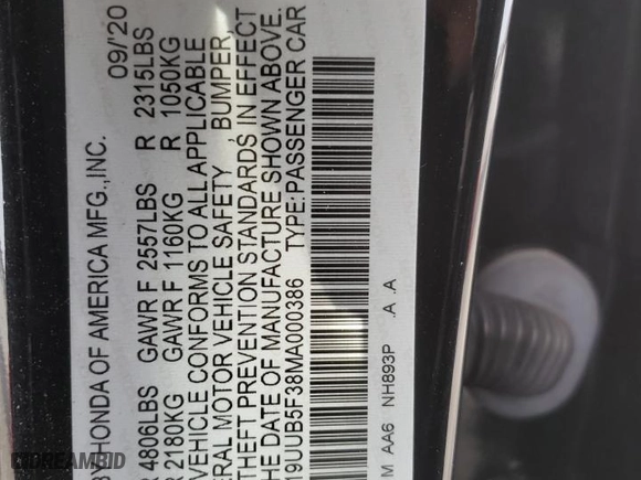 2021 Acura TLX with VIN 19UUB5F38MA000386, listed as a Copart auction lot 45979155 with 26,788 mi miles and Salvage Title. Bid and sale history available at carsss.com. Image 13.
