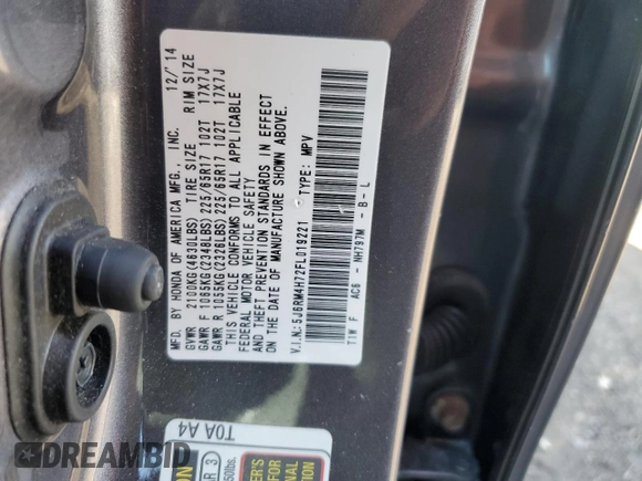 2015 Honda CR-V EX-L with VIN 5J6RM4H72FL019221, listed as a Copart auction lot 49977595 with 100,785 mi miles and Salvage Title. Bid and sale history available at carsss.com. Image 12.