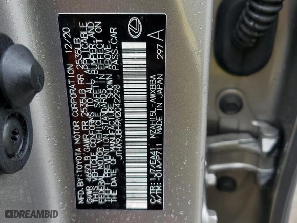 2021 Lexus UX with VIN JTHX9JBH9M2042298, listed as a Copart auction lot 50257753 with 38,328 mi miles. Bid and sale history available at carsss.com. Image 13.