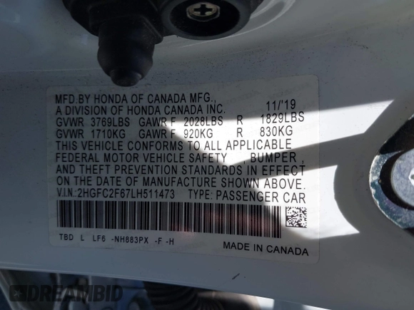 2020 Honda Civic LX with VIN 2HGFC2F67LH511473, listed as a IAAI auction lot 42614633 with 91,822 mi miles and . Bid and sale history available at DreamBid. Image 9.
