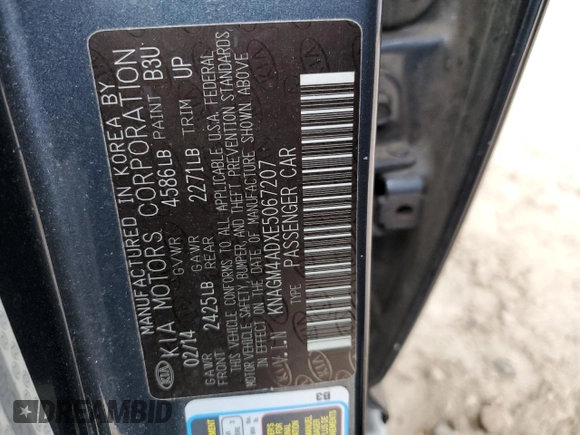2014 Kia Optima Hybrid LX with VIN KNAGM4ADXE5067207, listed as a Copart auction lot 70376694 with 166,819 mi miles and Salvage Title. Bid and sale history available at carsss.com. Image 12.