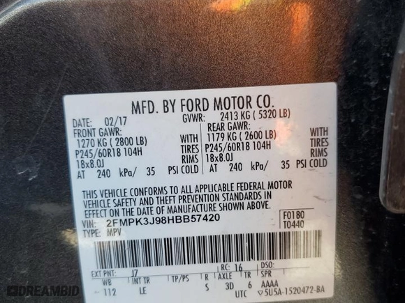 2017 Ford Edge SEL with VIN 2FMPK3J98HBB57420, listed as a Copart auction lot 49759555 with 117,841 mi miles and Clean Title. Bid and sale history available at carsss.com. Image 13.