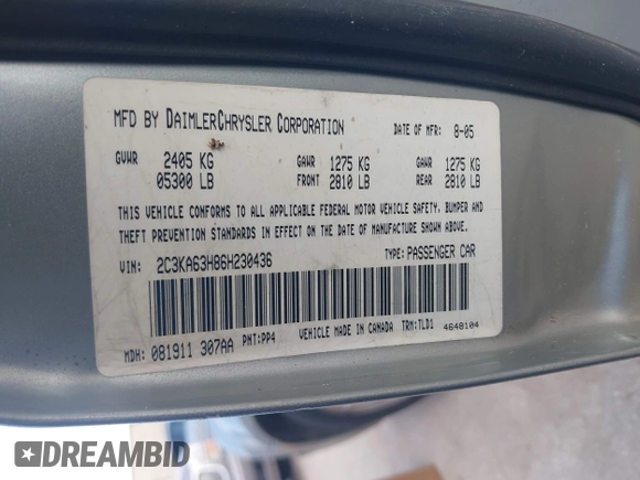 2006 Chrysler 300 C z VIN 2C3KA63H86H230436, wystawiony jako IAAI lot #42474791 z przebiegiem 231 624 mil mil oraz . Historia ofert i sprzedaży dostępna na DreamBid. Obrazek 9.