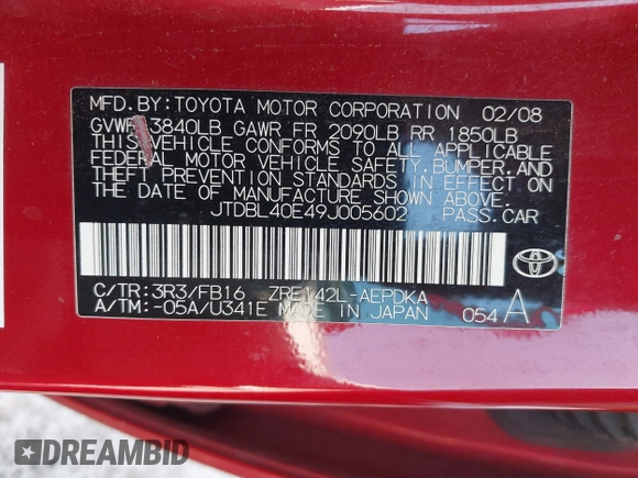2009 Toyota Corolla с VIN JTDBL40E49J005602, выставлен на аукционе IAAI как лот 42567142 с пробегом 277 733 миль миль и . История ставок и продаж доступна на DreamBid. Изображение 9.