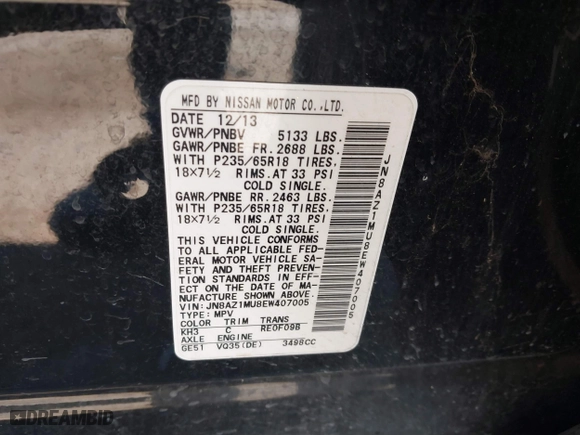 2014 Nissan Murano SL with VIN JN8AZ1MU8EW407005, listed as a IAAI auction lot 41390697 with 1 mi miles. Bid and sale history available at carsss.com. Image 9.