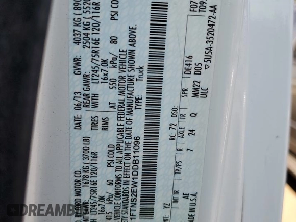 2013 Ford Econoline Cargo Commercial with VIN 1FTNS2EW1DDB11096, listed as a Copart auction lot 71987114 with 72,426 mi miles and Salvage Title. Bid and sale history available at carsss.com. Image 13.