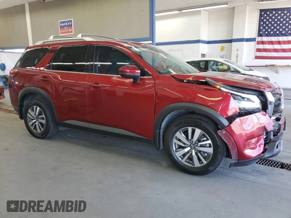 2023 Nissan Pathfinder SL with VIN 5N1DR3CC7PC221341, listed as a Copart auction lot 60569185 with 26,296 mi miles and Salvage title. Bid and sale history available at DreamBid. Image 4.