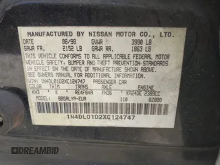 1999 Nissan Altima XE with VIN 1N4DL01D2XC124747, listed as a IAAI auction lot 41750853 with 110,221 mi miles. Bid and sale history available at carsss.com. Image 9.
