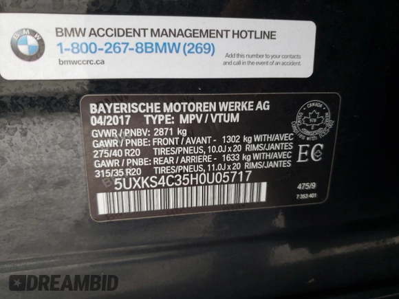 2017 BMW X5 xDrive35d with VIN 5UXKS4C35H0U05717, listed as a Copart auction lot 87831485 with 64,697 mi miles and Clean Title. Bid and sale history available at carsss.com. Image 13.