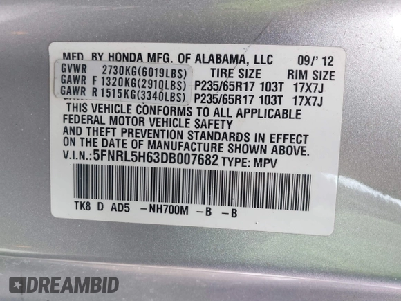 2013 Honda Odyssey EX-L with VIN 5FNRL5H63DB007682, listed as a IAAI auction lot 41408103 with 201,453 mi miles and . Bid and sale history available at carsss.com. Image 9.