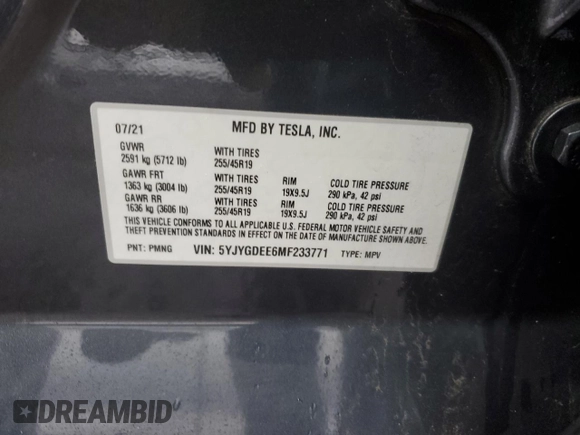 2021 Tesla Model Y Long Range with VIN 5YJYGDEE6MF233771, listed as a Copart auction lot 84473294 with 0 mi miles and Salvage Title. Bid and sale history available at carsss.com. Image 12.