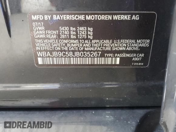 2018 BMW 5 Series M550i xDrive with VIN WBAJB9C58JB035267, listed as a Copart auction lot 64616605 with 125,365 mi miles and Clean title. Bid and sale history available at DreamBid. Image 12.