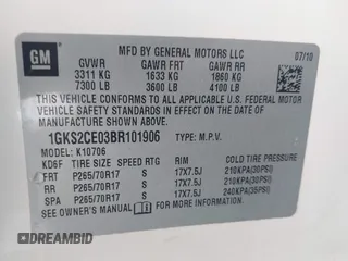 2011 GMC Yukon SLT z VIN 1GKS2CE03BR101906, wystawiony jako IAAI lot #42363728 z przebiegiem 105 326 mil mil oraz . Historia ofert i sprzedaży dostępna na DreamBid. Obrazek 9.