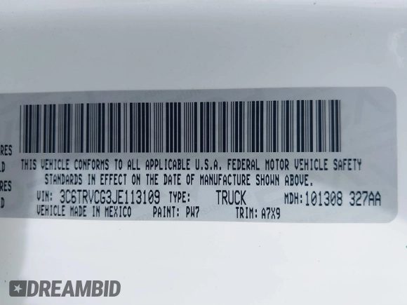 2018 Ram ProMaster Cargo with VIN 3C6TRVCG3JE113109, listed as a IAAI auction lot 41660961 with Not Provided miles and . Bid and sale history available at DreamBid. Image 9.
