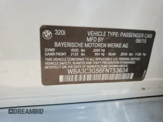 2015 BMW 3 Series 320i xDrive with VIN WBA3C3G56FNT53634, listed as a Copart auction lot 62180485 with 51,278 mi miles and Clean title. Bid and sale history available at DreamBid. Image 13.