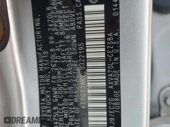 2020 Toyota Camry SE with VIN 4T1G11AK2LU322195, listed as a Copart auction lot 48366355 with 93,451 mi miles and Salvage Title. Bid and sale history available at carsss.com. Image 14.