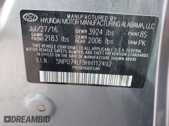 2017 Hyundai Elantra SE z VIN 5NPD74LF9HH112492, wystawiony jako IAAI lot #42083796 z przebiegiem 142 877 mil mil oraz . Historia ofert i sprzedaży dostępna na DreamBid. Obrazek 9.
